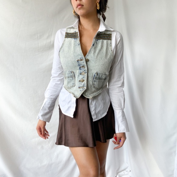 Vintage 80s acid wash denim patchwork vest - Picture 3 of 4